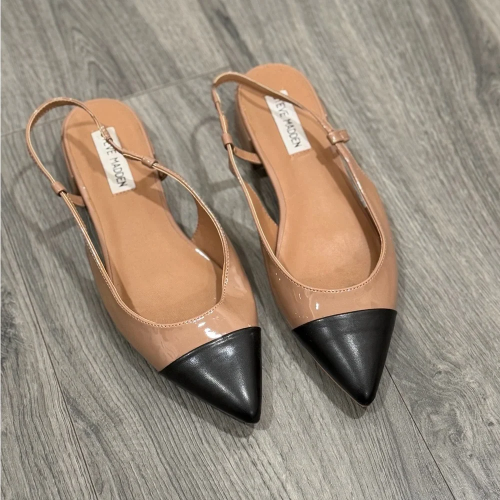 Steve Madden Black and Tan Slingback Flats - Picture 1 of 2